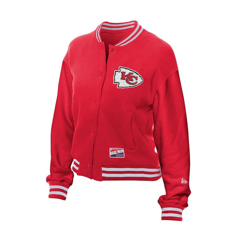 Veste polaire rétro rouge New Era pour femme, avec boutons-pression intégral, des Kansas City Chiefs