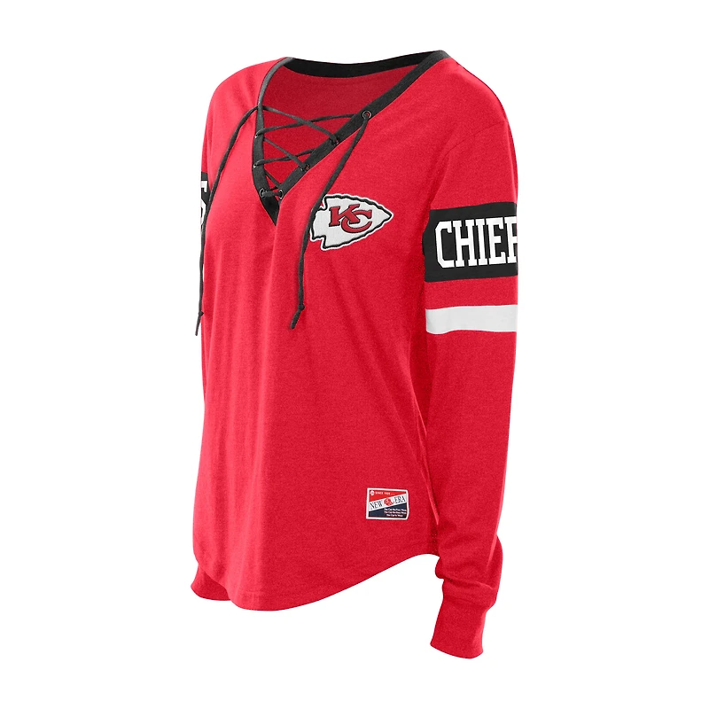 T-shirt à manches longues lacets rétro rouge New Era pour femme des Kansas City Chiefs