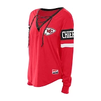 Women's New Era  Red Kansas City Chiefs Throwback Lace-Up Long-Sleeve T-Shirt