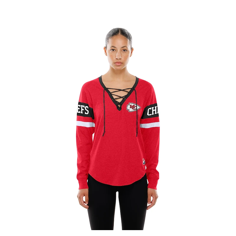 T-shirt à manches longues lacets rétro rouge New Era pour femme des Kansas City Chiefs