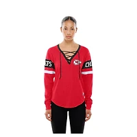 T-shirt à manches longues lacets rétro rouge New Era pour femme des Kansas City Chiefs