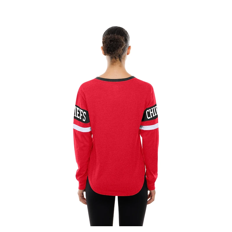 T-shirt à manches longues lacets rétro rouge New Era pour femme des Kansas City Chiefs