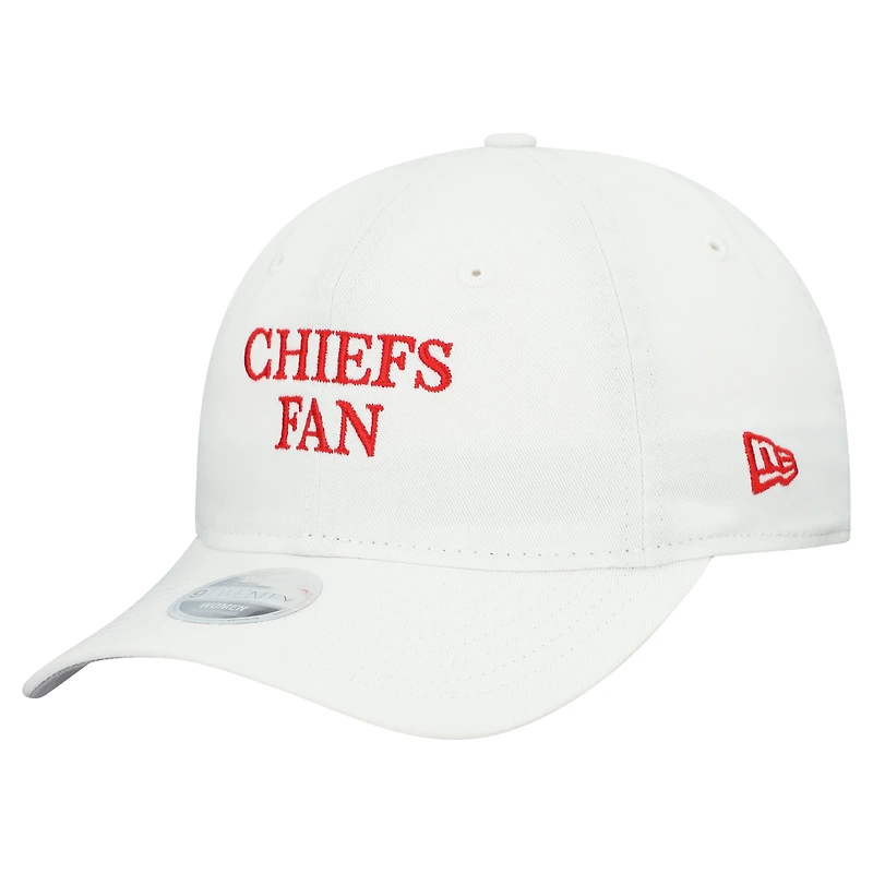 Casquette ajustable New Era blanche 9TWENTY pour femme, fan de l'équipe des Chiefs de Kansas City