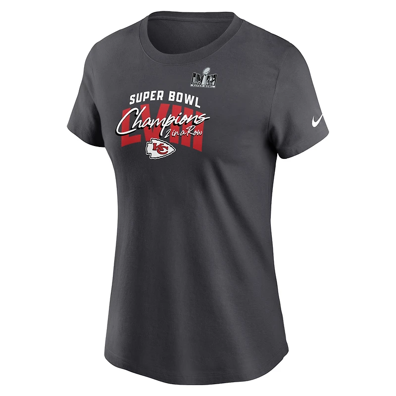 T-shirt essentiel emblématique Nike Anthracite Kansas City Chiefs Super Bowl LVIII Champions pour femmes