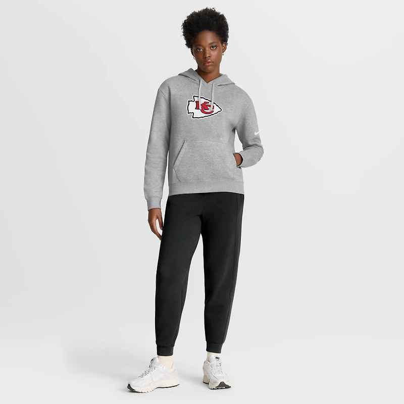 Women's Nike Heather Charcoal Kansas City Chiefs Club Logo Pullover Hoodie