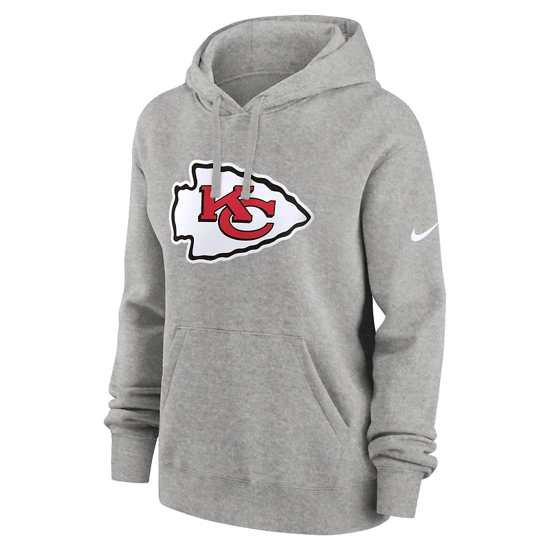 Women's Nike Heather Charcoal Kansas City Chiefs Club Logo Pullover Hoodie
