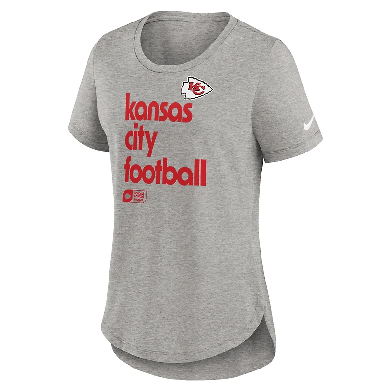 T-shirt Nike gris chiné pour femme Kansas City Chiefs Team Shout-Out Tri-Blend