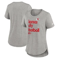 T-shirt Nike gris chiné pour femme Kansas City Chiefs Team Shout-Out Tri-Blend