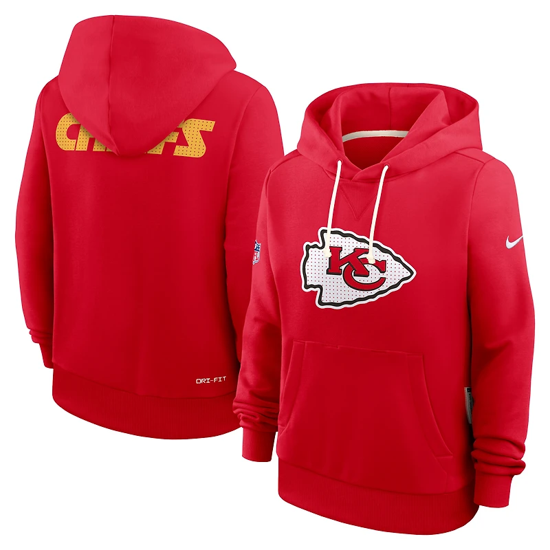 Sweat à capuche Nike rouge Kansas City Chiefs 2025 Sideline Standard Issue Initial Home Dri-FIT pour femme