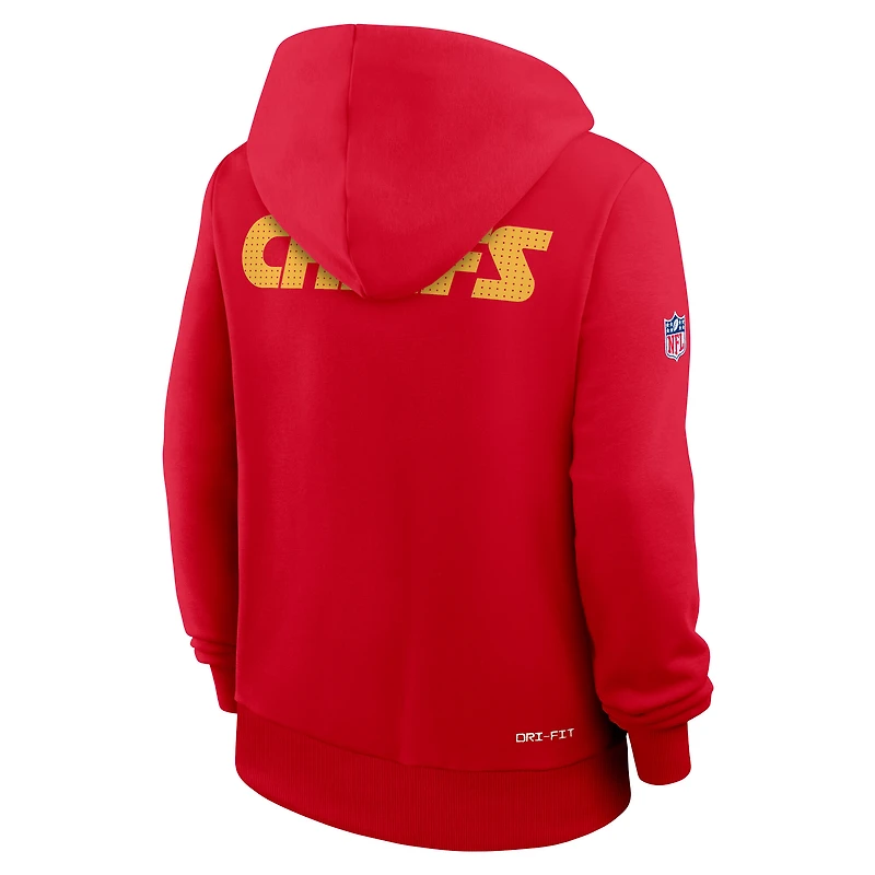 Sweat à capuche Nike rouge Kansas City Chiefs 2025 Sideline Standard Issue Initial Home Dri-FIT pour femme