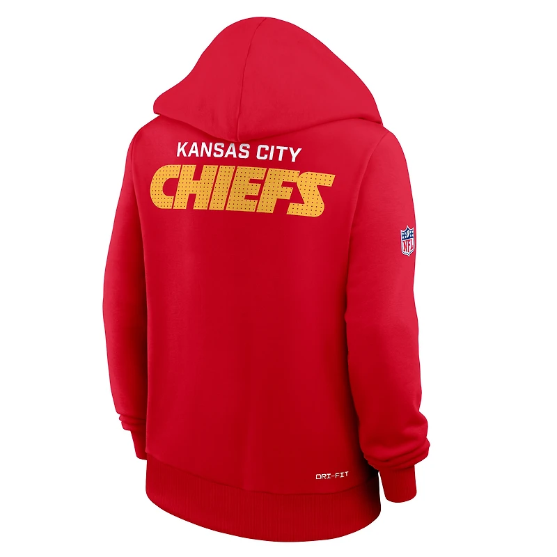 Sweat à capuche Nike rouge Kansas City Chiefs 2025 Sideline Standard Issue Initial Home Dri-FIT pour femme
