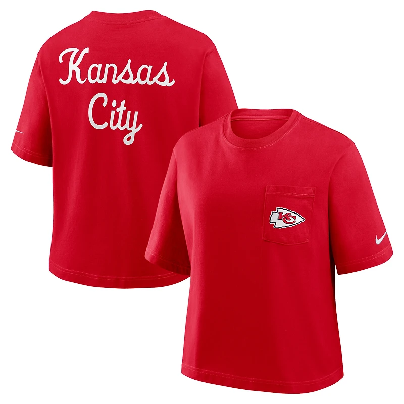 T-shirt Nike rouge à poche Boxy Rewind des Kansas City Chiefs pour femme