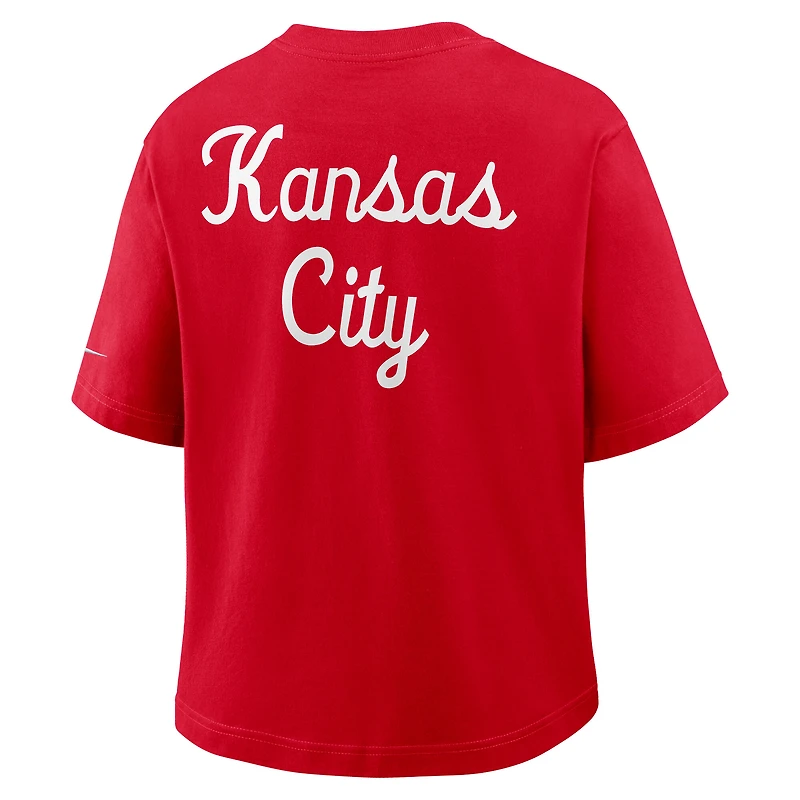 T-shirt Nike rouge à poche Boxy Rewind des Kansas City Chiefs pour femme