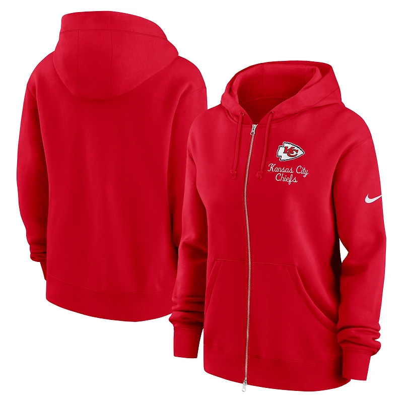 Sweat à capuche Nike rouge Kansas City Chiefs Phoenix Rewind entièrement zippé pour femme