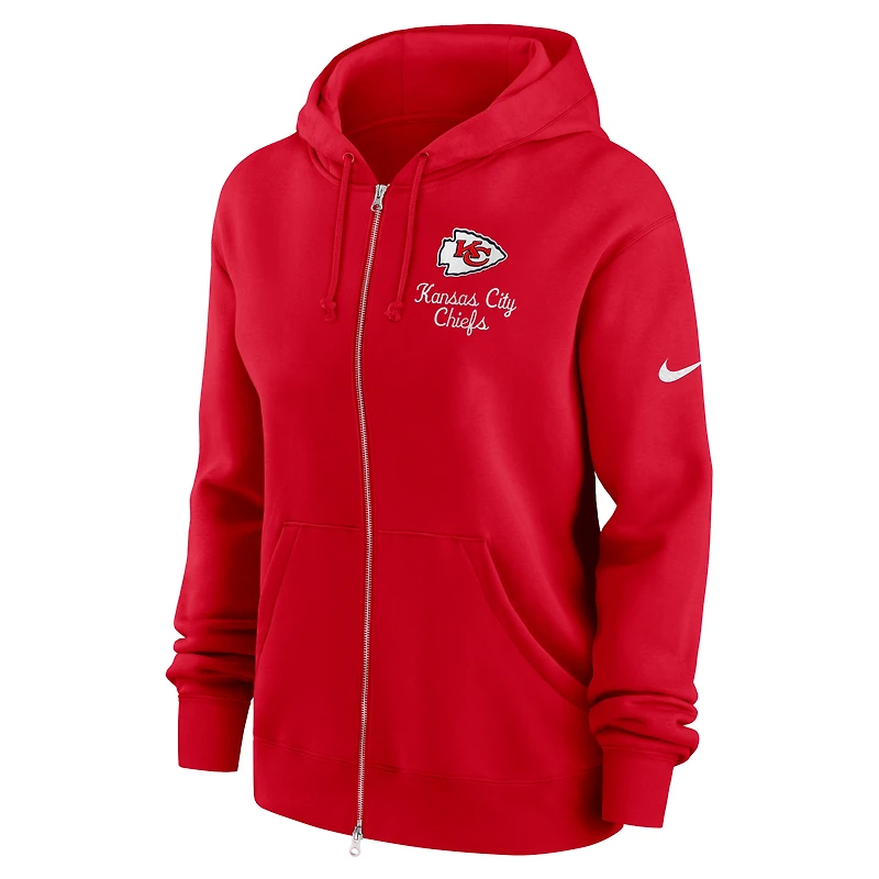 Sweat à capuche Nike rouge Kansas City Chiefs Phoenix Rewind entièrement zippé pour femme