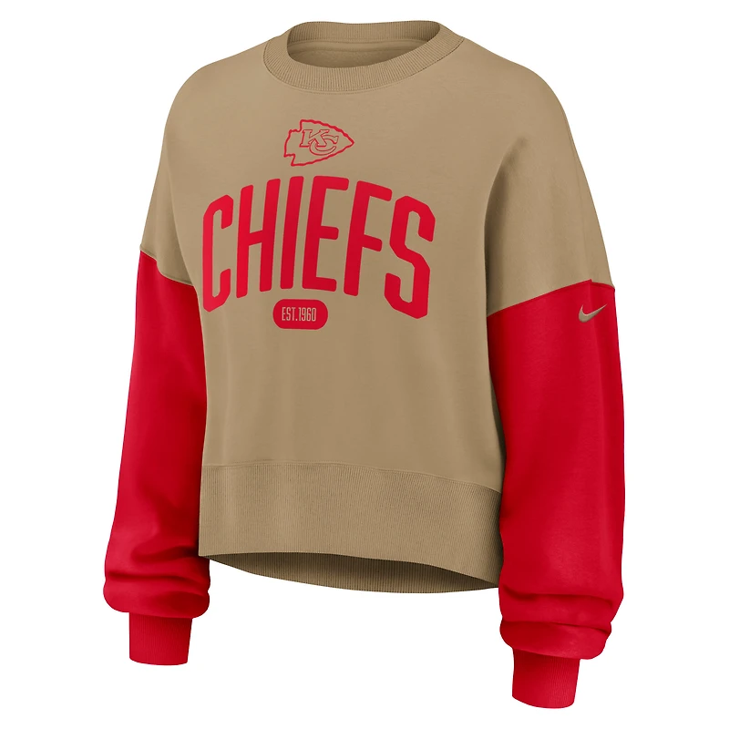 Women's Nike Tan Kansas City Chiefs Oversized Rewind Pullover Sweatshirt