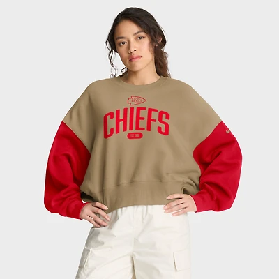 Women's Nike Tan Kansas City Chiefs Oversized Rewind Pullover Sweatshirt