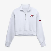 Sweat-shirt court à fermeture éclair 1/4 Nike blanc Kansas City Chiefs pour femme