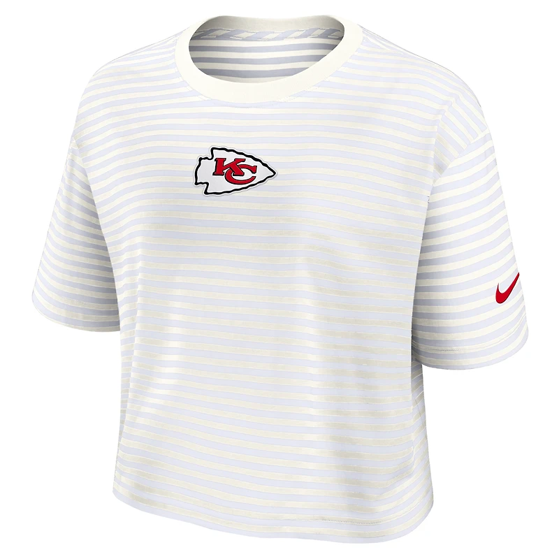 T-shirt court rayé jaune/crème Nike Kansas City Chiefs pour femme