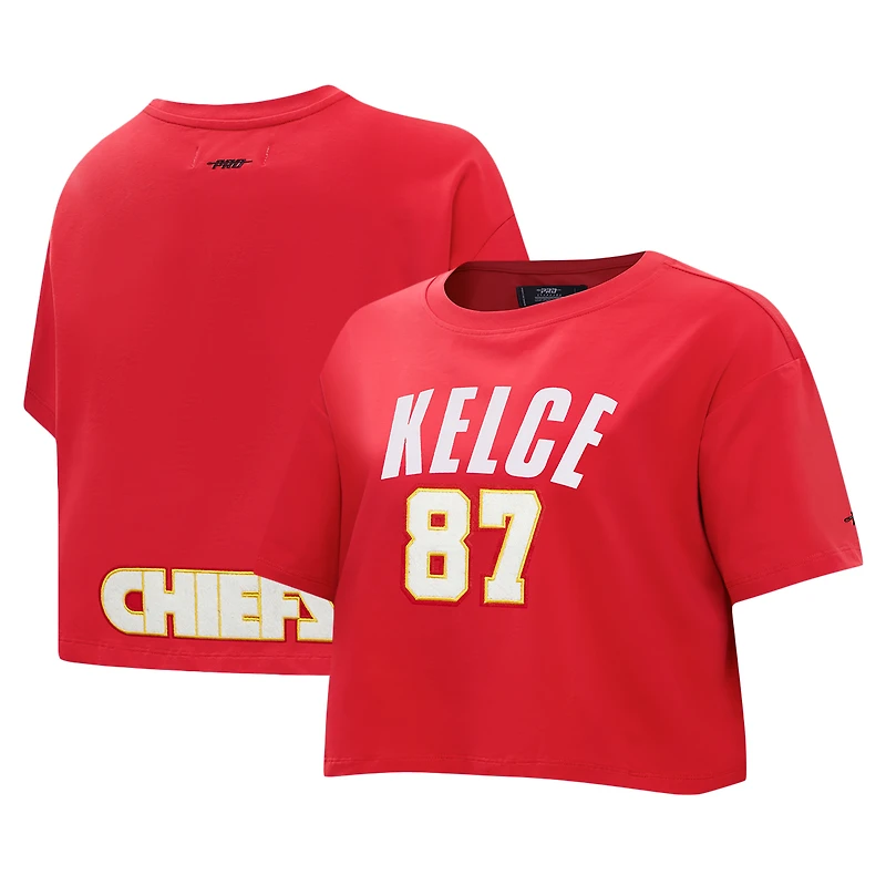 T-shirt court et carré pour femme Pro Standard Travis Kelce avec nom numéro de joueur des Kansas City Chiefs