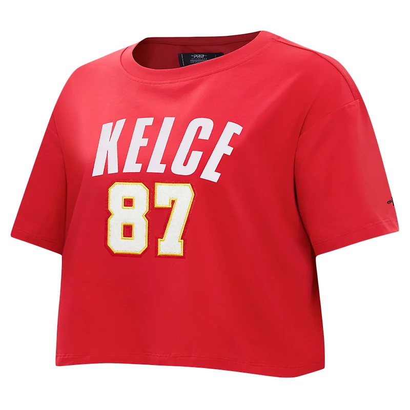 T-shirt court et carré pour femme Pro Standard Travis Kelce avec nom numéro de joueur des Kansas City Chiefs