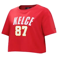 T-shirt court et carré pour femme Pro Standard Travis Kelce avec nom numéro de joueur des Kansas City Chiefs