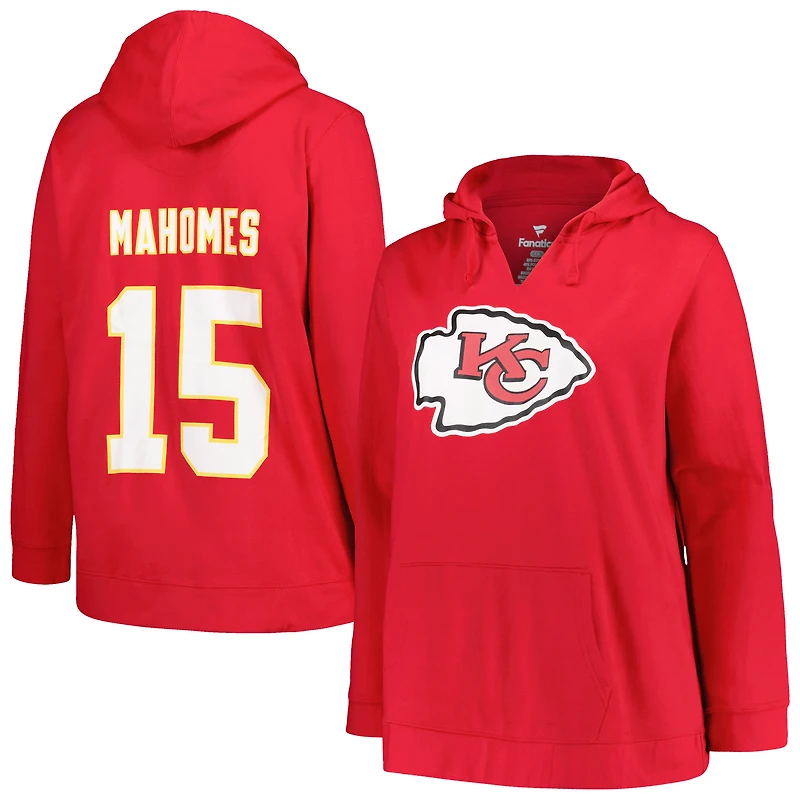 Profil pour femme Patrick Mahomes Rouge Kansas City Chiefs Grande taille Nom et numéro du joueur Sweat à capuche