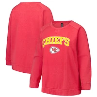 Sweat-shirt raglan délavé à l'acide rouge pour femme, grande taille, des Chiefs de Kansas City
