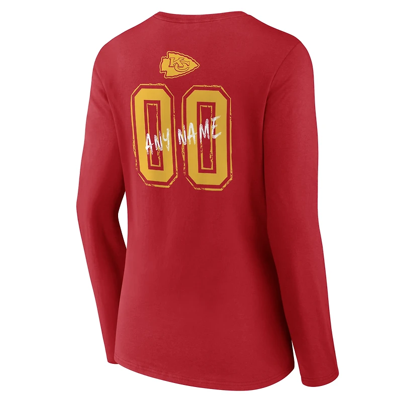 Women's Red Kansas City Chiefs Hustle Personalized Name & Number Long Sleeve V-Neck T-Shirt