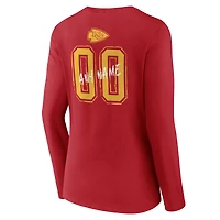Women's Red Kansas City Chiefs Hustle Personalized Name & Number Long Sleeve V-Neck T-Shirt