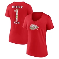 T-shirt à col en V rouge pour femme, motif floral numéro 1 des Kansas City Chiefs