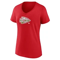 T-shirt à col en V rouge pour femme, motif floral numéro 1 des Kansas City Chiefs