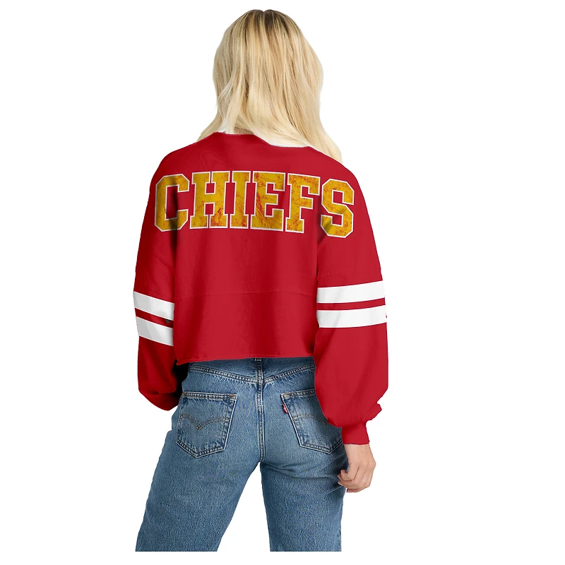 Women's Spirit Jersey Red Kansas City Chiefs Oversized Cropped Stripe Long Sleeve T-Shirt
