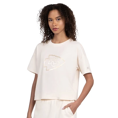 Women's Starter Cream Kansas City Chiefs Pastel Travel Boxy Cropped T-Shirt