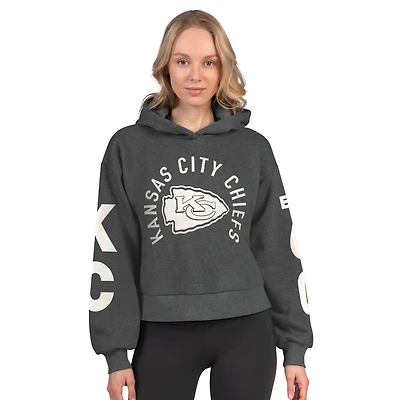 Women's Starter  Gray Kansas City Chiefs Star Player Cropped Fleece Hoodie