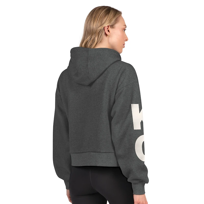 Women's Starter  Heather Charcoal Kansas City Chiefs Star Player Cropped Fleece Pullover Hoodie