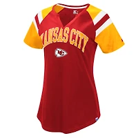 T-shirt raglan à col cranté pour femmes, rouge/or, jeu des Chiefs de Kansas City