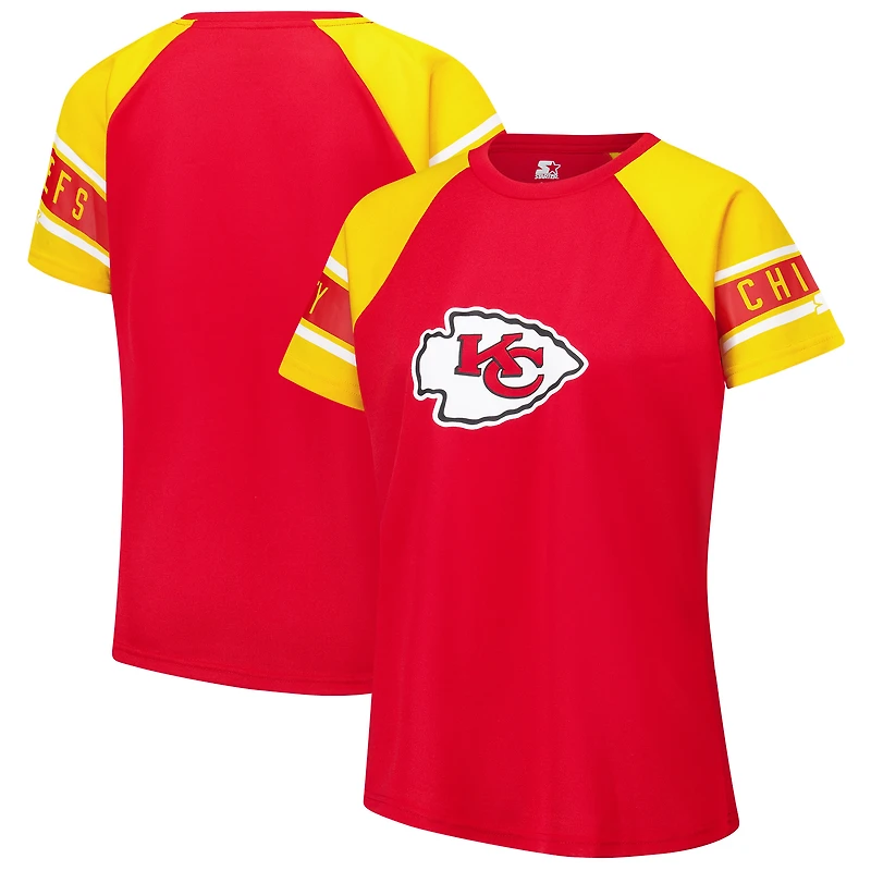 Women's Starter Red Kansas City Chiefs 1st Rounder Color Block Raglan Top