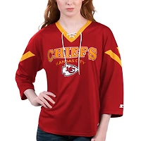 Women's Starter Red Kansas City Chiefs Rally Lace-Up 3/4 Sleeve T-Shirt
