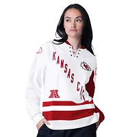 T-shirt à manches longues lacets pour femme Starter White Kansas City Chiefs Hat Trick
