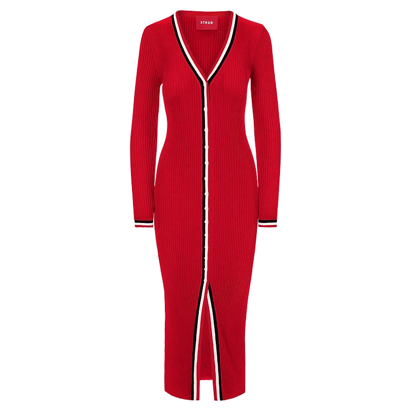 Women's STAUD Red Kansas City Chiefs Shoko Knit Button-Up V-Neck Sweater Dress