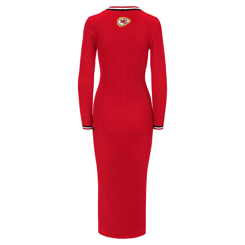 Women's STAUD Red Kansas City Chiefs Shoko Knit Button-Up V-Neck Sweater Dress