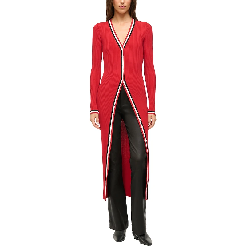 Women's STAUD Red Kansas City Chiefs Shoko Knit Button-Up V-Neck Sweater Dress