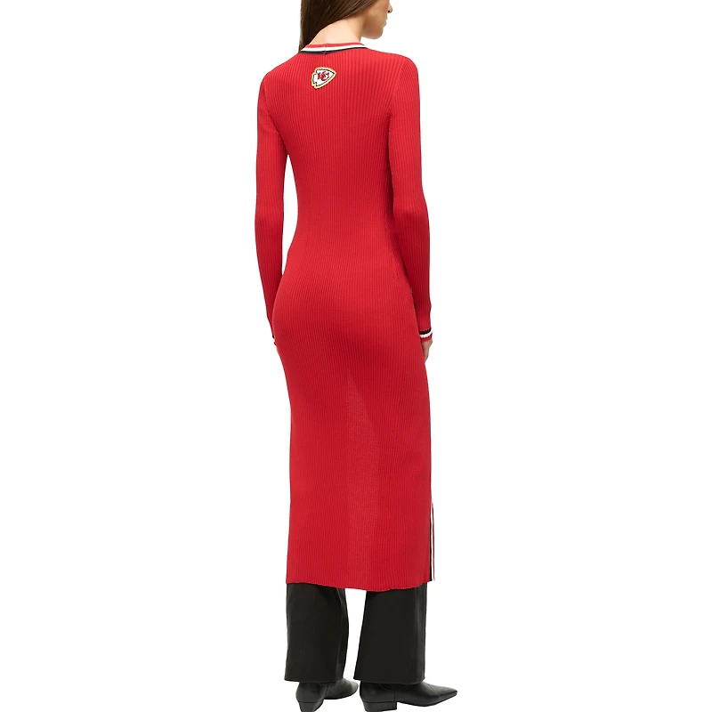 Women's STAUD Red Kansas City Chiefs Shoko Knit Button-Up V-Neck Sweater Dress