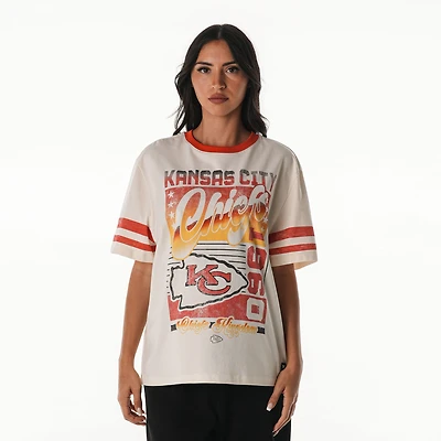 Women's The Wild Collective Cream Kansas City Chiefs Vintage Drop Shoulder Oversized Boyfriend T-Shirt