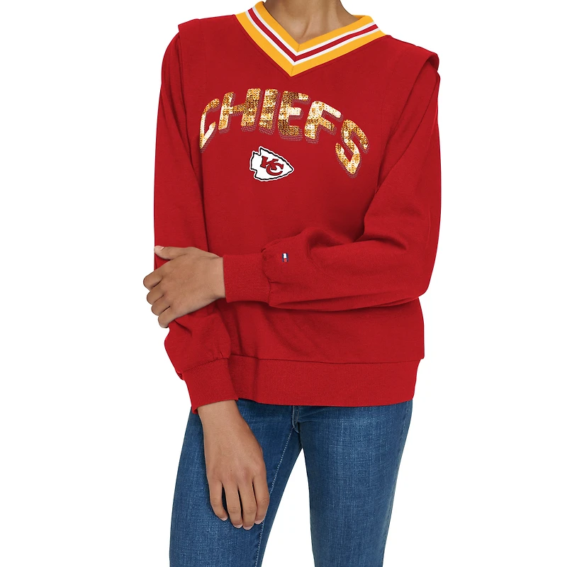 Sweat-shirt à col en V rouge Alice des Kansas City Chiefs de Tommy Hilfiger pour femme