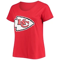 T-shirt à col rond pour femme Travis Kelce Red Kansas City Chiefs avec nom et numéro Fair Catch, grande taille