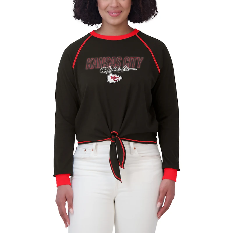 T-shirt à manches longues noué sur le devant noir pour femme WEAR by Erin Andrews des Kansas City Chiefs