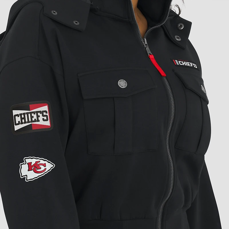 Women's WEAR by Erin Andrews Black Kansas City Chiefs Tri-Blend Patch Pocket Cropped Full-Zip Bomber Hoodie Jacket