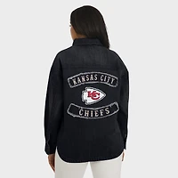 Women's WEAR by Erin Andrews Black Kansas City Chiefs Washed Oversized Denim Full-Snap Shacket